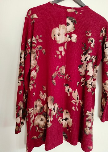 Bordo Çiçek Desenli Uzun Kollu Triko Tunik - Görsel 5