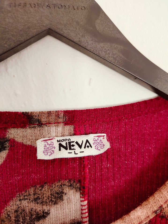 Bordo Çiçek Desenli Uzun Kollu Triko Tunik - Görsel 4