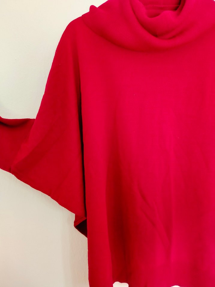 Kırmızı Yüksek Yakalı Salaş Kadın Kazak - Görsel 3