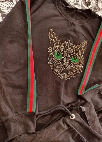 Siyah Kadın Uzun Kollu Baskılı Eşofman Takımı - Görsel 3