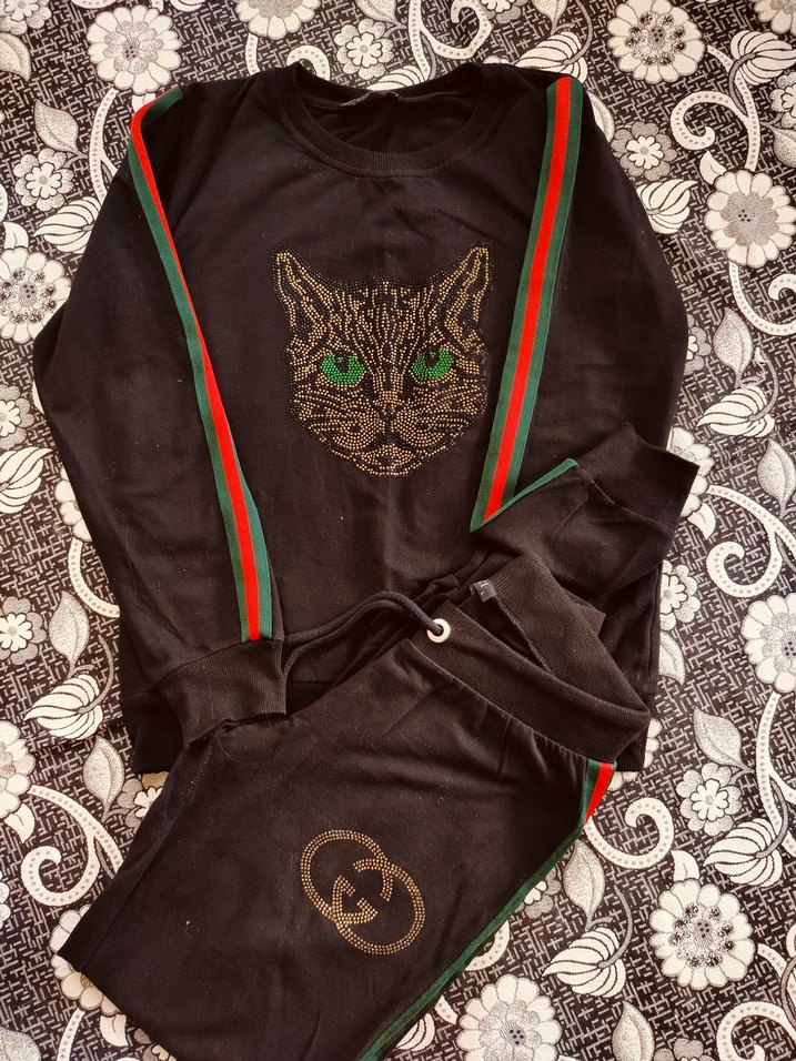 Siyah Kadın Uzun Kollu Baskılı Eşofman Takımı - Görsel 2