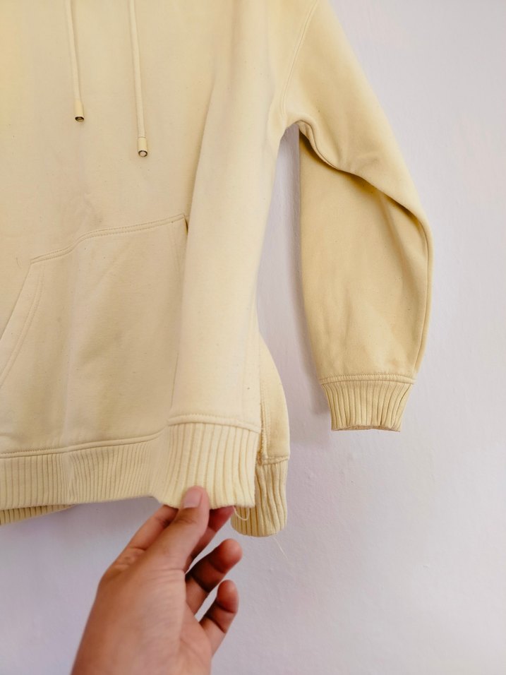 Sarı Kapüşonlu Salaş Kadın Sweatshirt - Görsel 3