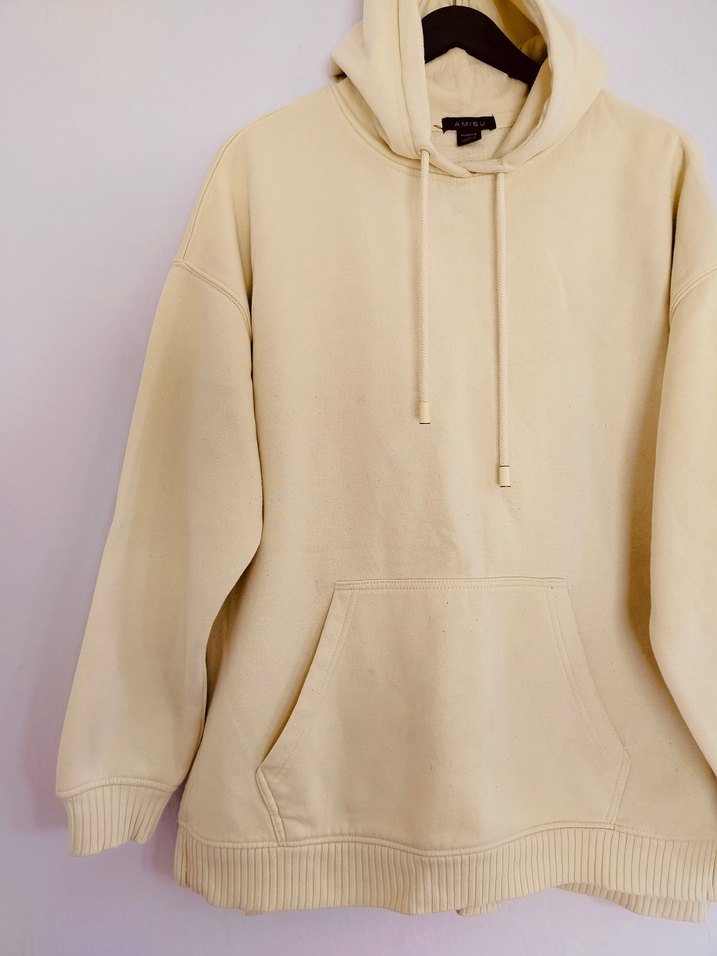 Sarı Kapüşonlu Salaş Kadın Sweatshirt - Görsel 2