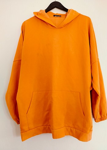 Turuncu Kapüşonlu Salaş Kadın Sweatshirt - Görsel 5