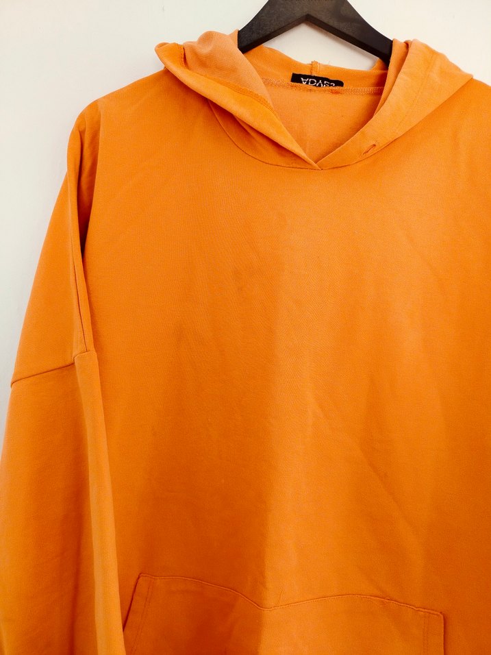 Turuncu Kapüşonlu Salaş Kadın Sweatshirt - Görsel 2