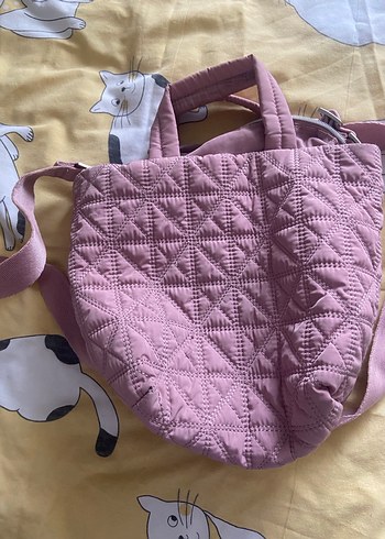 Pembe Kadın Kapitone Kumaş Çanta - Görsel 5