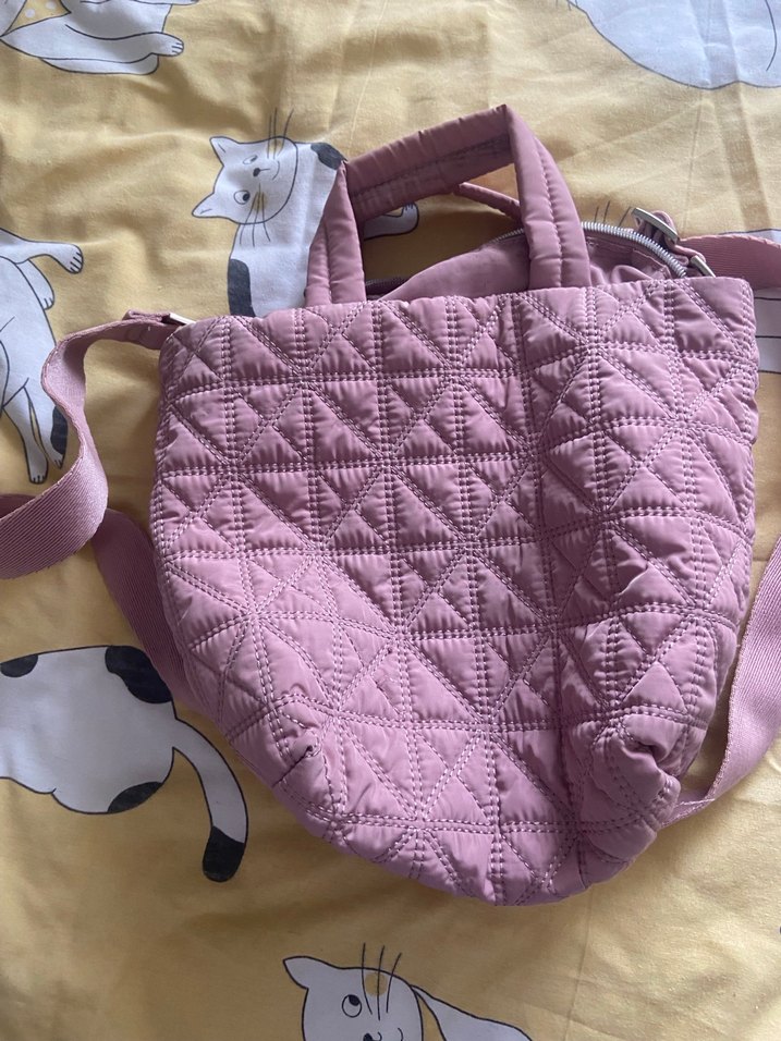 Pembe Kadın Kapitone Kumaş Çanta - Görsel 5