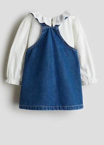 Kız Çocuk Denim Elbise Beyaz Fırfırlı Yaka - Görsel 2