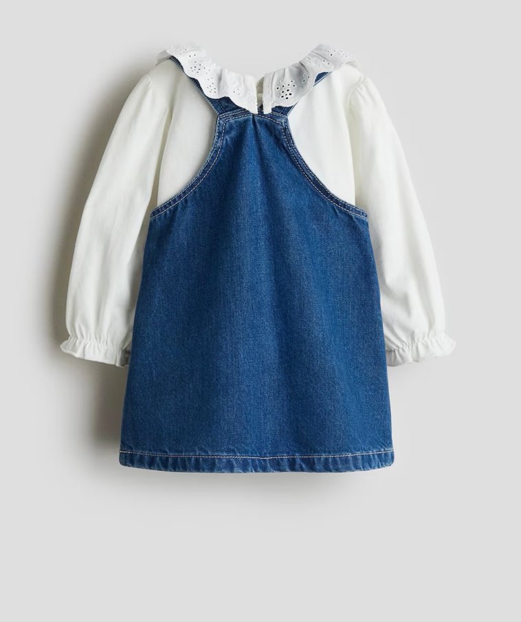 Kız Çocuk Denim Elbise Beyaz Fırfırlı Yaka - Görsel 2