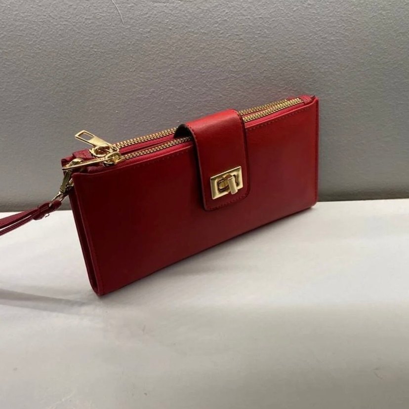 Kırmızı Deri Fermuarlı Kadın Portföy Cüzdan - Görsel 2