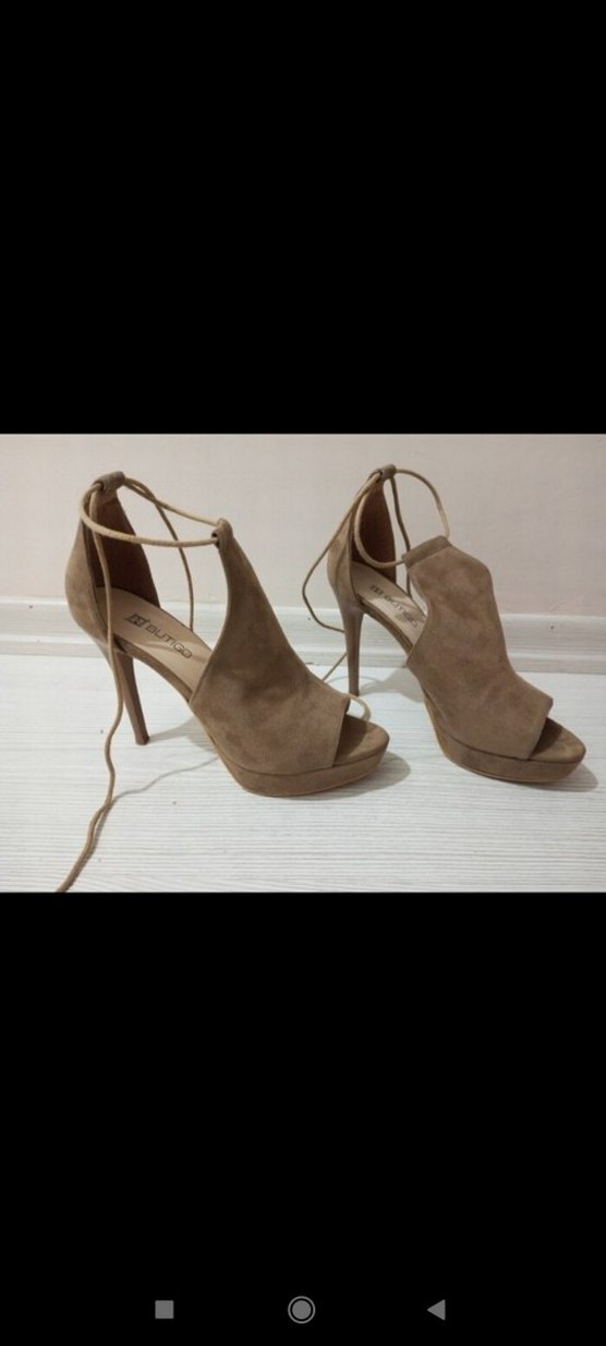 Bej Süet Bağcıklı Platform Topuklu Kadın Ayakkabı - Görsel 4