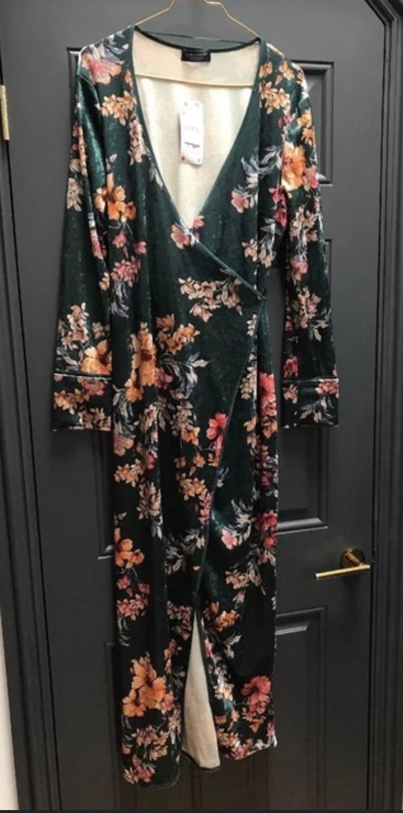 Zara yeşil Çiçekli anvelop elbise - Görsel 2