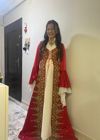 Bordo kırmızı Uzun Nakışlı Bohem Kadın Elbisesi - Görsel 4