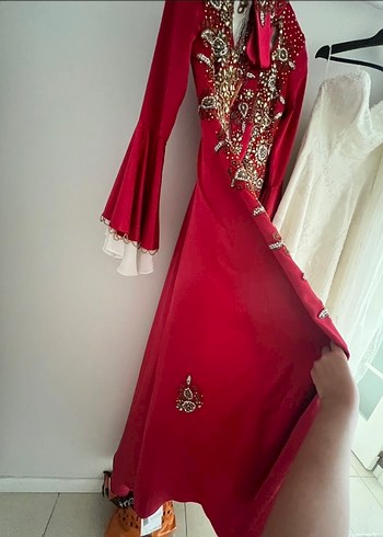 Bordo kırmızı Uzun Nakışlı Bohem Kadın Elbisesi - Görsel 3