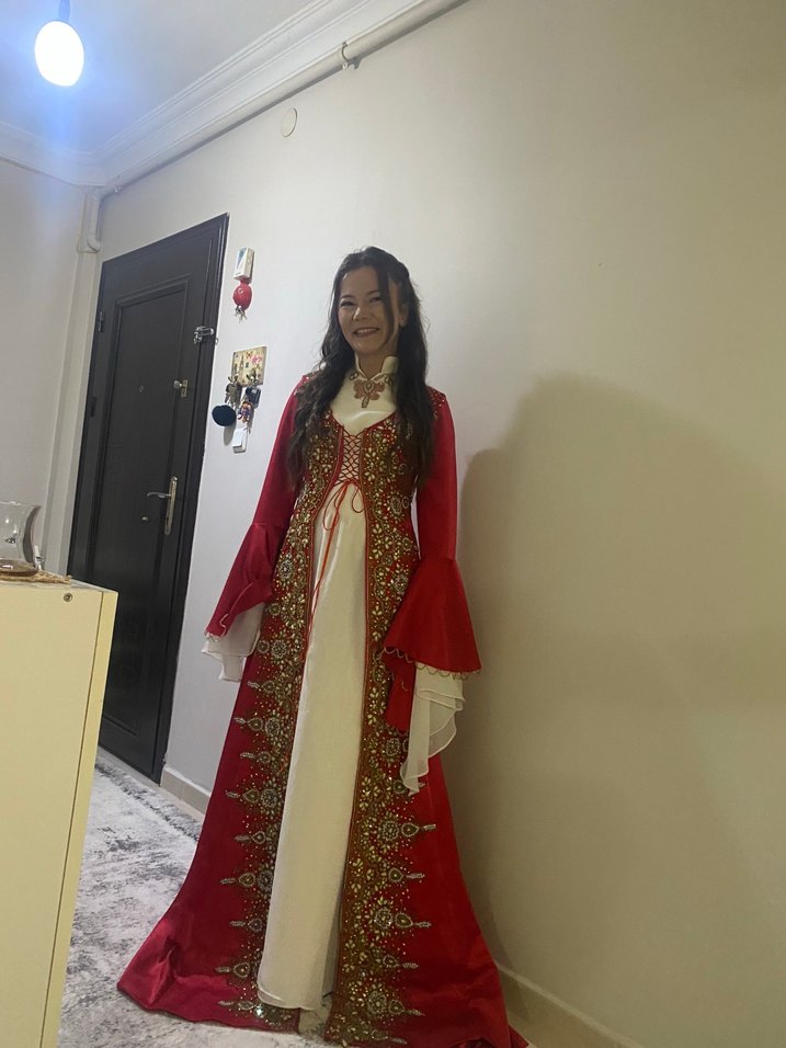 Bordo kırmızı Uzun Nakışlı Bohem Kadın Elbisesi - Görsel 5