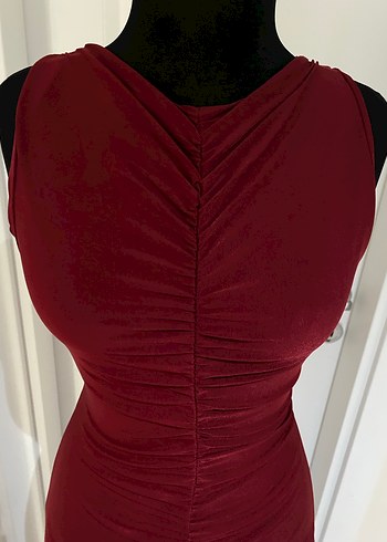 Bordo Drapeli Uzun abiye Kadın Elbise - Görsel 3