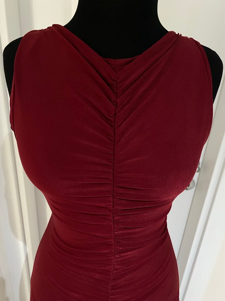 Bordo Drapeli Uzun abiye Kadın Elbise - Görsel 3