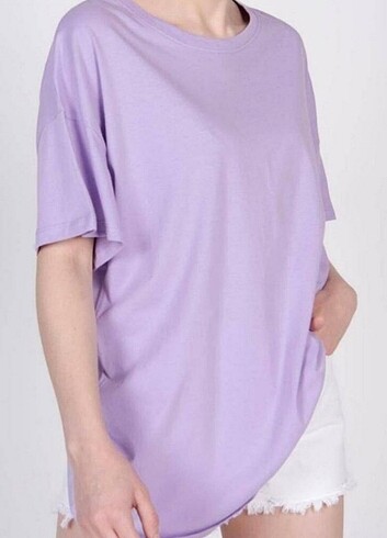 Lila rengi bisiklet yaka t-shirt