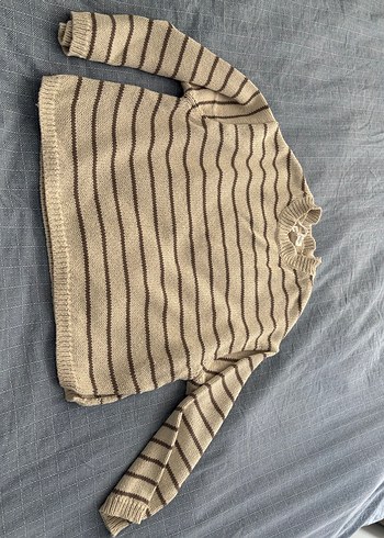 Bej Çizgili Örgü Kadın Kazak - Görsel 3