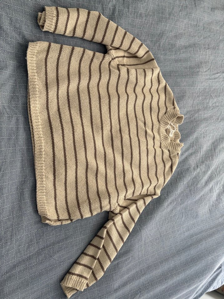 Bej Çizgili Örgü Kadın Kazak - Görsel 3