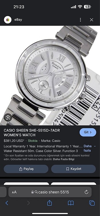 Beden casio sheen saat