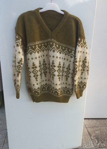 V Yaka Bej Desenli erkek Triko Kazak - Görsel 3