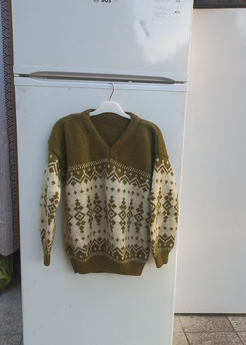 V Yaka Bej Desenli erkek Triko Kazak - Görsel 2