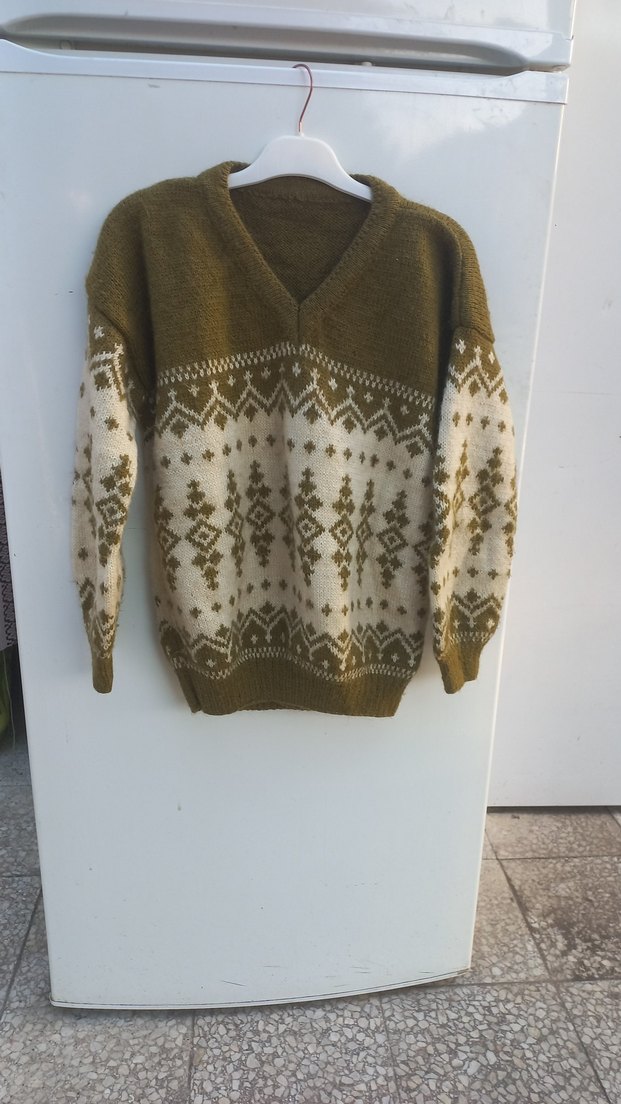 V Yaka Bej Desenli erkek Triko Kazak - Görsel 3