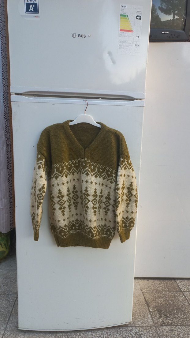 V Yaka Bej Desenli erkek Triko Kazak - Görsel 2