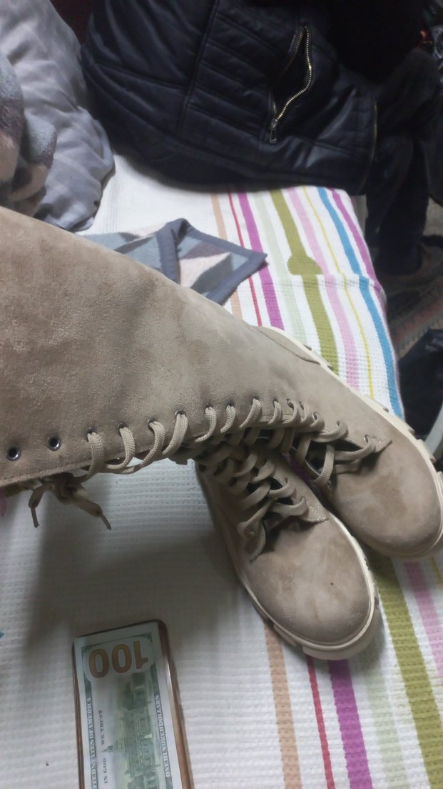 Bej Süet Bağcıklı Kadın Çizme - Görsel 2