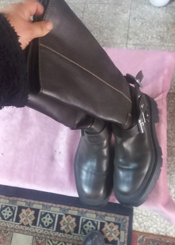 Kahverengi Deri Tokalı Dizüstü Biker Çizme - Görsel 14