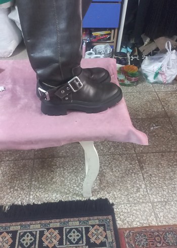 Kahverengi Deri Tokalı Dizüstü Biker Çizme - Görsel 15