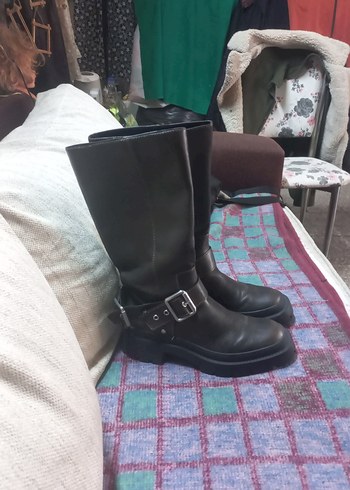 Kahverengi Deri Tokalı Dizüstü Biker Çizme - Görsel 9