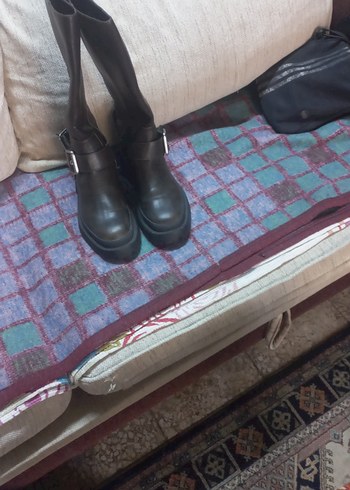 Kahverengi Deri Tokalı Dizüstü Biker Çizme - Görsel 6