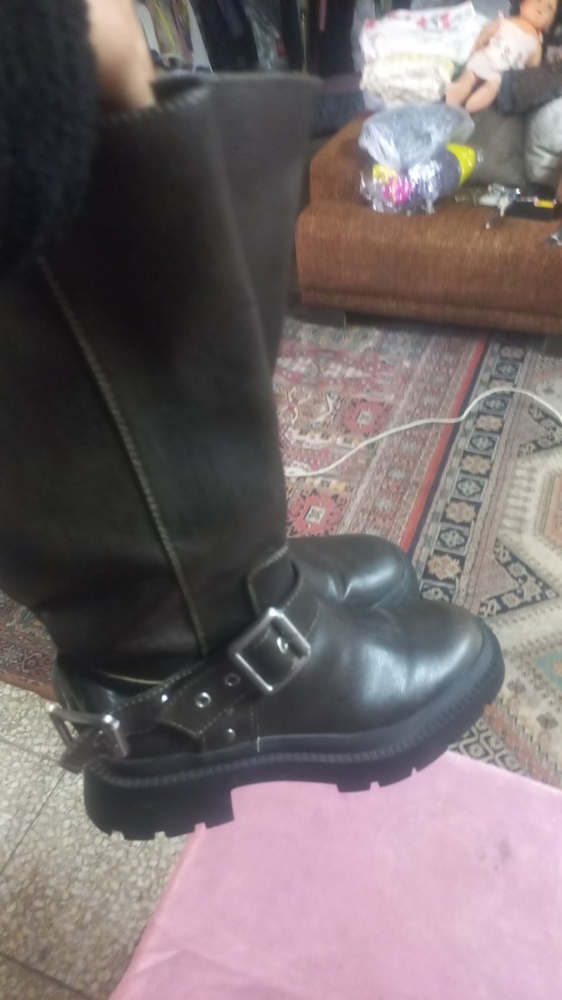 Kahverengi Deri Tokalı Dizüstü Biker Çizme - Görsel 5