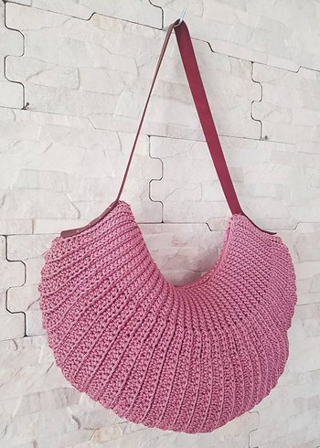 Pembe Örgü Kadın Tote Çanta - Görsel 2