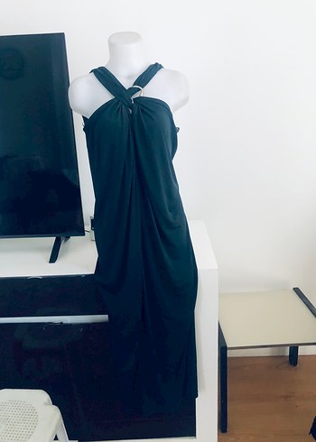 River Island Yeşil Drapeli Uzun Halter Yaka Elbise