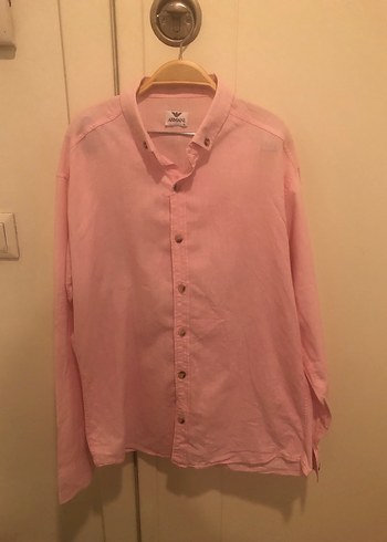 Pembe Keten Rahat Kesim Erkek Gömlek Armani
