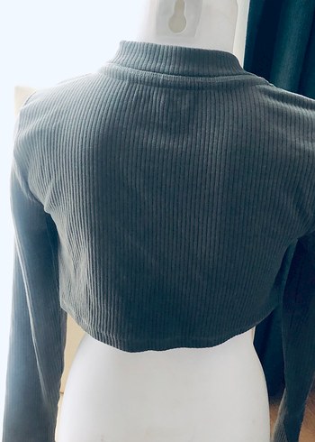 Düğmeli Gri Yüksek Yaka Uzun Kollu Bolero  M beden - Görsel 3