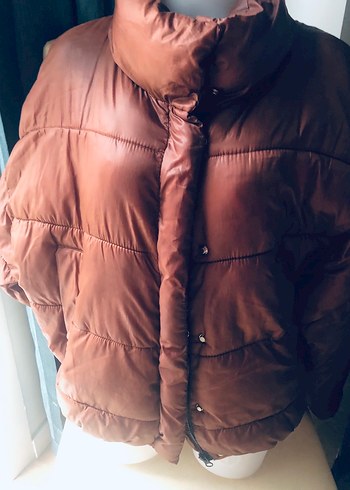s Beden Düğmeli taba Deri Kadın Kışlık Mont S beden