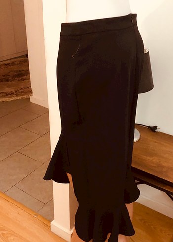 Siyah Volanlı Midi Hamile Etek Koton  36 - Görsel 5