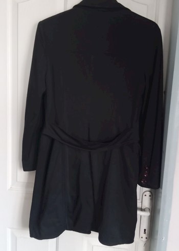 Düğmeli Siyah Kadın Uzun ceket - Görsel 7