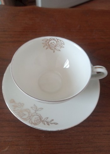 Vintage Beyaz Gül Desenli Porselen Fincan - Görsel 4