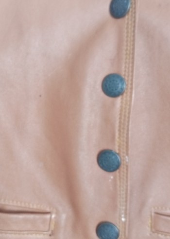 Düğmeli Kahverengi Deri Erkek Biker Yelek - Görsel 3