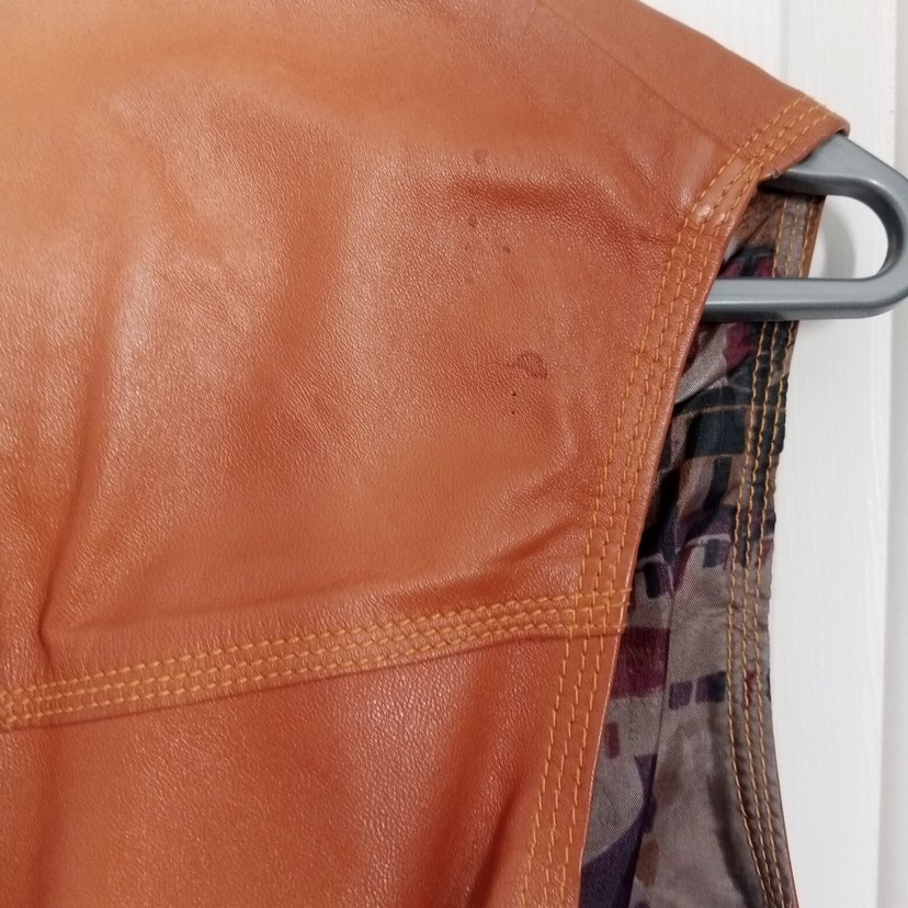 Düğmeli Kahverengi Deri Erkek Biker Yelek - Görsel 5