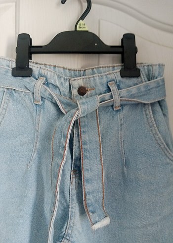 Kadın Beli Bağlamalı Mavi Denim Pantolon - Görsel 2