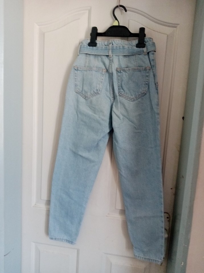 Kadın Beli Bağlamalı Mavi Denim Pantolon - Görsel 3