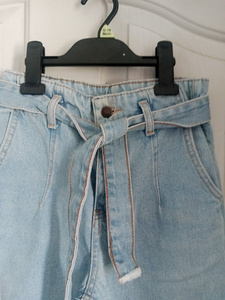 Kadın Beli Bağlamalı Mavi Denim Pantolon - Görsel 2