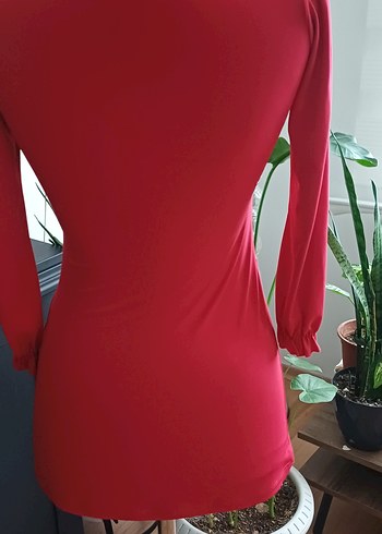 Kemer Detaylı Kırmızı esnek Bluz veya mini elbise - Görsel 4