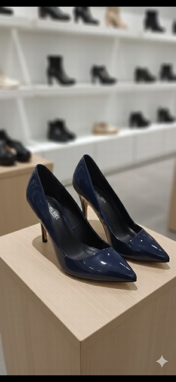 Lacivert Rugan Stiletto Topuklu Kadın Ayakkabı - Görsel 2